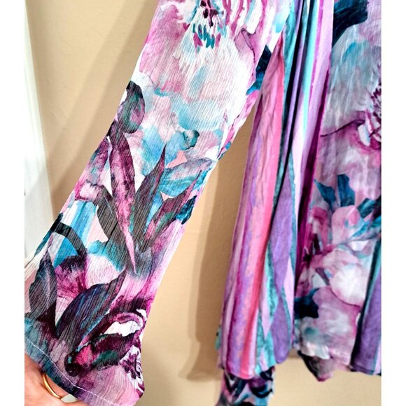 Soft Surroundings PXL Multicolor Flyaway Long Sleeve Cardigan Floral w/Stripes - Picture 7 of 10